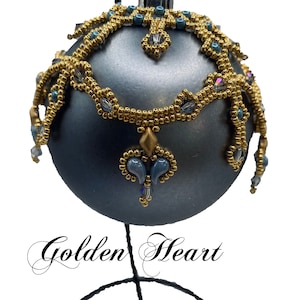Golden Heart Beaded Ornament Cover, Christmas Beaded Ornament Cover,Beaded Bauble Cover, DIY Beaded Ornament Cover,