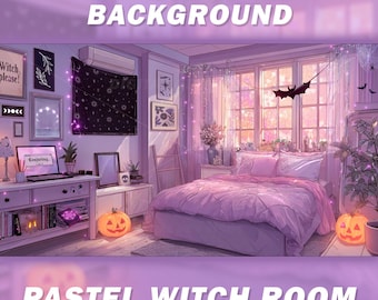 Animated Vtuber Background - Halloween Vtuber Background - Pastel goth Witch Room Vtuber Background - Twitch background