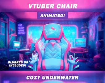 Silla de juego Vtuber animada, acogedora habitación submarina (WEBM, PNG)
