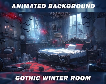 Animated Gothic Vtuber Background, gothic vampire animated background, Winter, christmas, snow, stream background, looped vtuber background