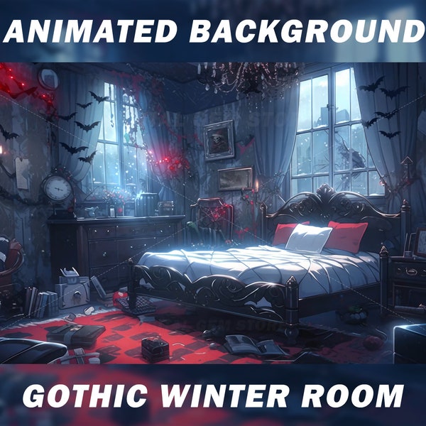 Animated Gothic Vtuber Background, gothic vampire animated background, Winter, christmas, snow, stream background, looped vtuber background