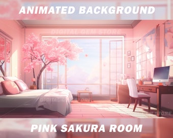 Animated Vtuber Background, Pink Sakura Bedroom - Cherry blossom