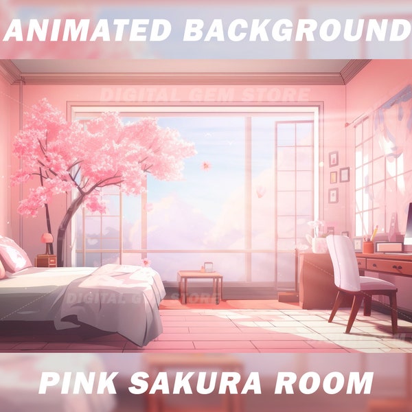 Arrière-plan animé Vtuber pour Twitch, arrière-plan Pink Sakura, arrière-plan de style anime mignon