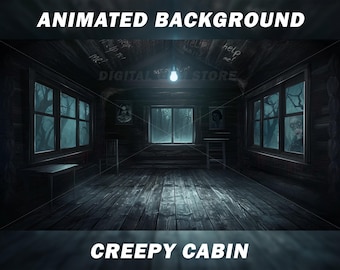 Vtuber Animated Background for Twitch, Creepy Cabin, Horror vtuber background, scary, cabin in the woods, Halloween vtuber background