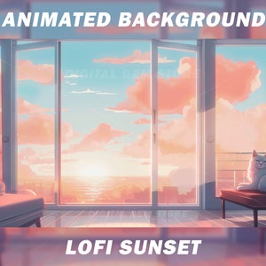 Lofi Vtuber Animated Background for Twitch, Lofi sunset background, cozy stream background