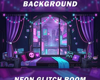 Animated Vtuber Background - Neon Glitch room - Cyberpunk Apartment Background - Seamless loop