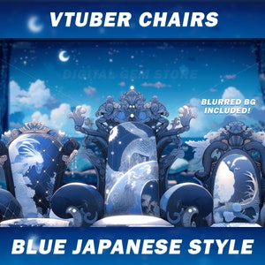 x6 Vtuber Chairs, Japanese style, Blue themed, cozy calm chairs, assets,  VTuber, , vtube, vdroid