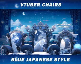 x6 Vtuber Chairs, Japanese style, Blue themed, cozy calm chairs, assets,  VTuber, , vtube, vdroid