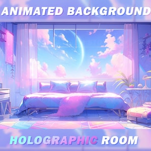 Animowane tło Vtuber, holograficzny pokój, tło strumienia, zapętlone tło, marzycielski przytulny pokój