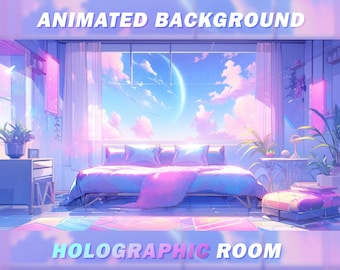 Animated Vtuber Background, Holographic Cozy Room (Looped)