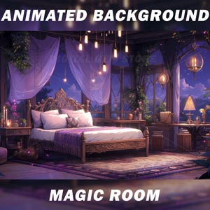 Vtuber Animated Background for Twitch, Purple Magic Room, Witch, spell, Mystical, purple stream background vtuber background