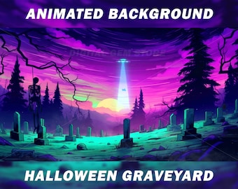 Halloween Graveyard Animated Vtuber Background, Spooky Stream Overlay (Digital Download)