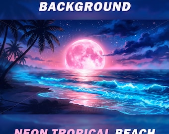 Neon Tropical Beach Animated Vtuber Background - Ocean Wave Loop (Digital Download)