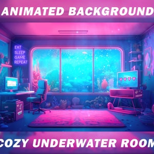 Vtuber Animated Background for Twitch, Pastel cozy underwater room, stream background, looped background, looped vtuber background