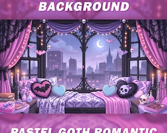 Animated Background for Vtuber, Pastel Goth Romantic Room, Twitch, Kawaii Goth, Stream Background Loop