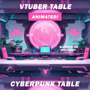 Vtuber Background, Vtuber Table Desk, Cyberpunk, cyber punk vtuber asset, mecha, anime background, stream background