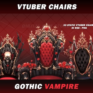 3x Vtuber Gaming Chair, Gothic vampire, red rose, romantic, assets,  VTuber, cute, horror, halloween, red, vtube, vdroid