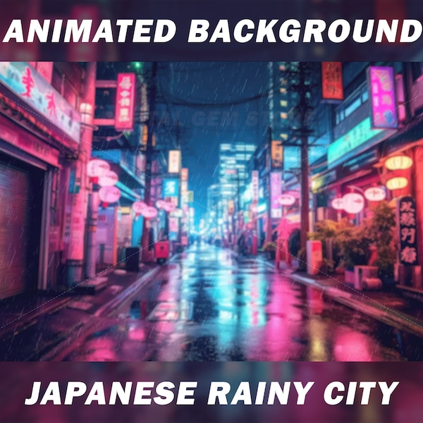 Vtuber Background Animated for Twitch, Japanese Neon City, Rainy neon city background, Animated Scene for stream