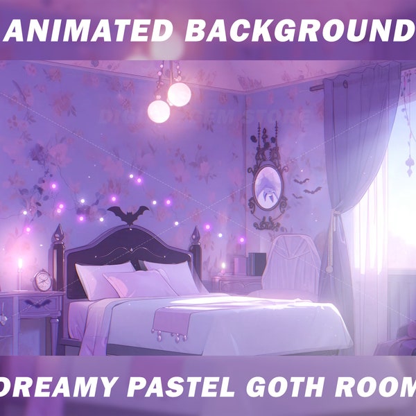 Animated Vtuber Background for Twitch, Pastel goth room, Dreamy pastel room, Anime, gothic, stream background, looped background