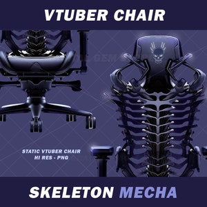 1x Halloween Vtuber Gaming Chair, Black Skeleton Mecha, assets,  VTuber, Horror, black metal, vtube