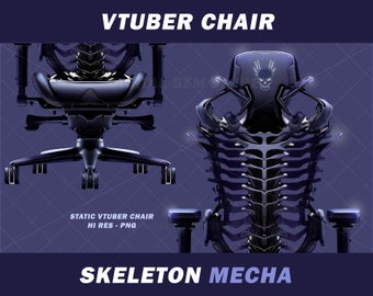 1x Halloween Vtuber Gaming Chair, Black Skeleton Mecha, assets,  VTuber, Horror, black metal, vtube