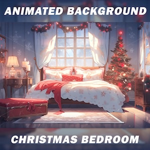 Geanimeerde kerst Vtuber achtergrond voor Twitch, winter slaapkamer, sneeuw, stream achtergrond, lus achtergrond, lus vtuber achtergrond