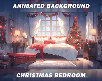 Animated Christmas Vtuber Background for Twitch, Winter bedroom, Snow, stream background, looped background, looped vtuber background
