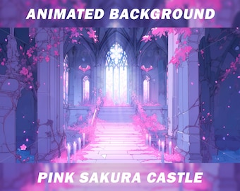 Animerad rosa Sakura Castle Vtuber-bakgrund, loopad stream (MP4)