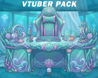 Underwater Deep Sea VTuber Room Asset Pack and Background | Gaming Chair, Desk, Microphone