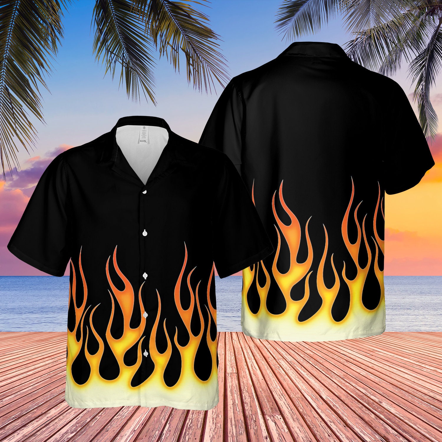 Vintage Blue Flames Button Down Shirt Fire Malibu Dreams Sz XL 90s Y2K Guy  Fieri