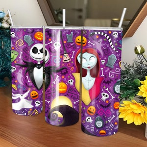 Jack and Sally Skellington, Halloween Tumbler Png, 20oz Skinny Tumbler, Sublimation Designs, Tumbler Template, Digital Download