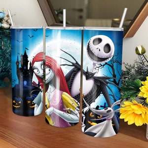 Jack And Sally Tumbler, Halloween Movie Characters PNG, Halloween Tumbler, 20oz Skinny Tumbler Wrap, Sublimation Designs, Digital Download
