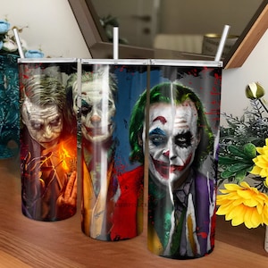 Joker Tumbler, Joker Horror Sublimation Designs, Movie Character Tumbler Wrap, Halloween Tumbler PNG, 20oz Skinny Tumbler, Digital Download
