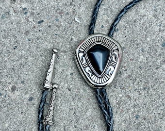 Western Stone Bolo Tie Leather Cord Woven Western Accessory for Men Wedding Necklace for Him Cowboy Necktie Father's Day Gift Rodeo Bolo Tie