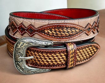 Western Tooled Leather Belt Floral Engraved Leather Belt  display picture 1