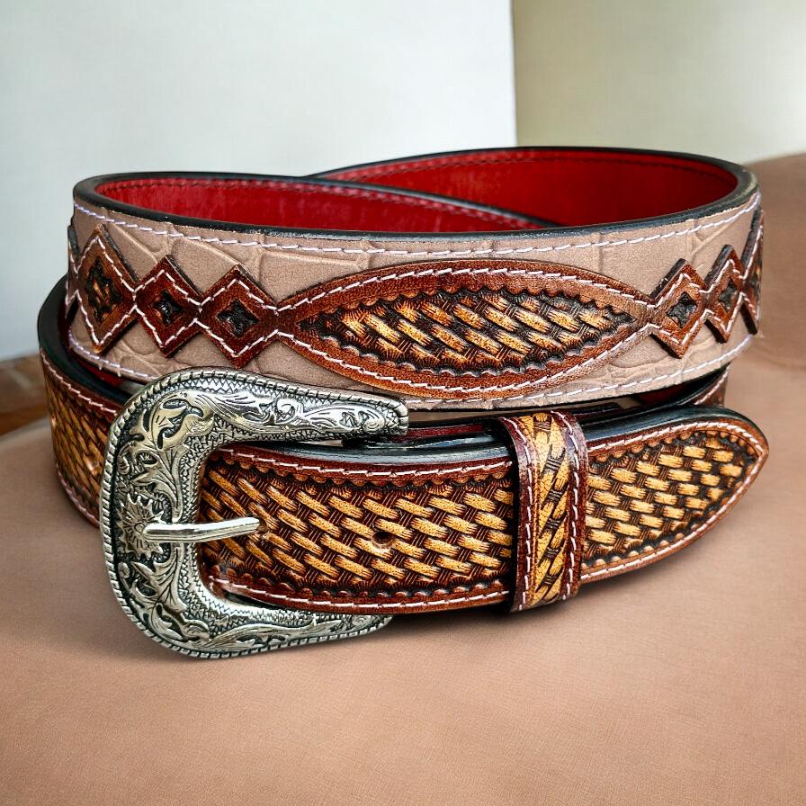 Western Tooled Leather Belt Floral Engraved Leather Belt  display picture 1