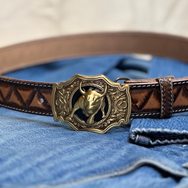 Men's Western Genuine Full Grain Cowhide Leather Belt with Buckle Embossed Tooled Western Engraved Belt 1-1/2" WIDE Leather Snap-On Belt