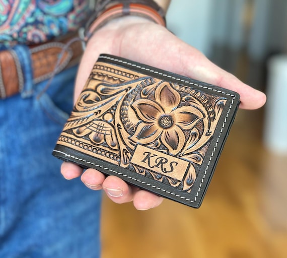 Leather Western Wallet Personalized Cowhide Leather Wallet Tooled Floral Handmade Bifold Leather Men and Women Wallet Western Accessories