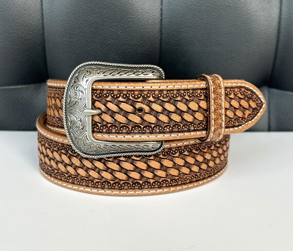 Tooled Western Embossed Leather Belt for Men Engraved 100  display picture 3