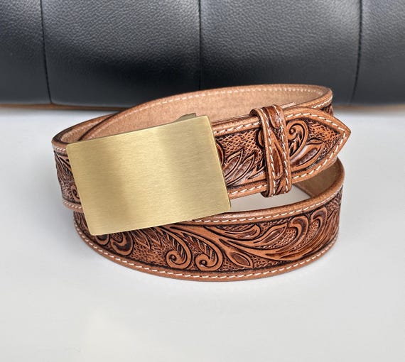 Cintura Uomo Donna Western Larga 1-1/2" In Pelle Pieno Fiore