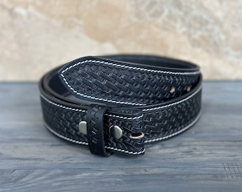 Full Grain Leather Snap-On Belt, Engraved Leather Belt 100% Genuine Full Grain Cowhide with Snaps 1-1/2" WIDE