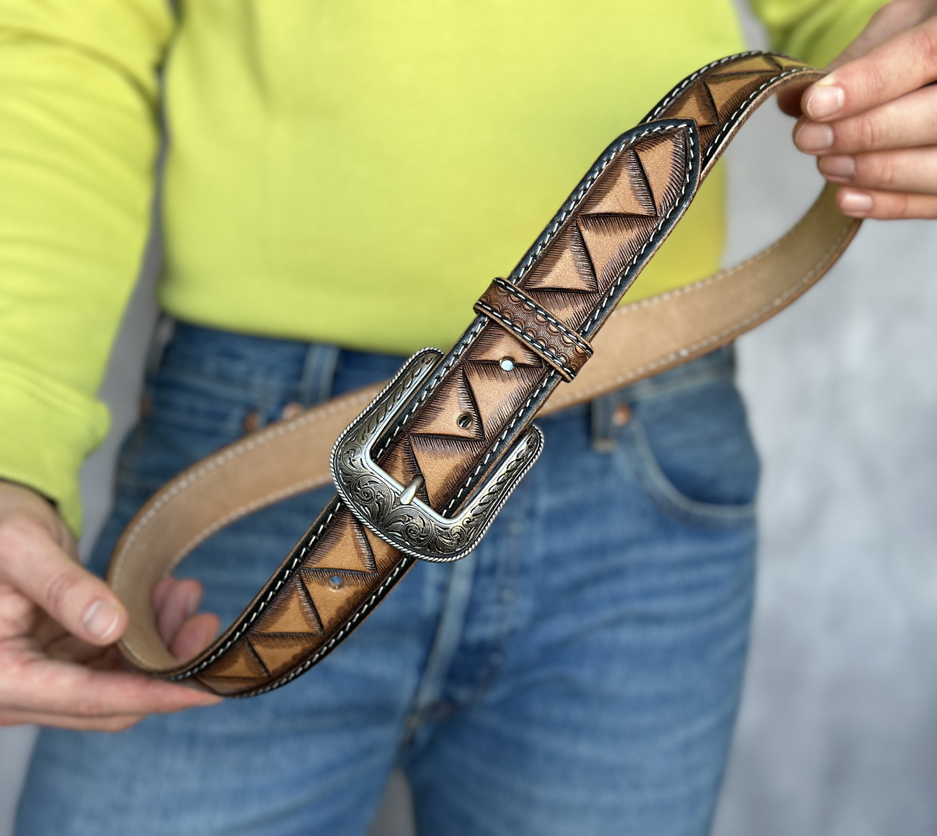 Cintura In Vera Pelle Pieno Fiore Con Bottone A Pressione, Cintura - Foto 6