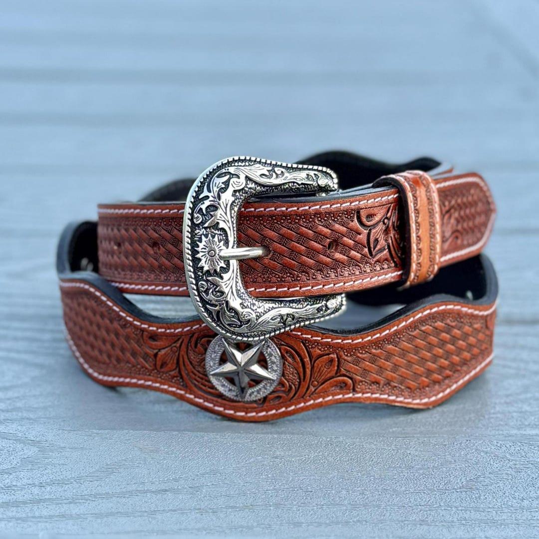 Men's Western Full Grain Leather Cowboy Belt, Engraved Leather
