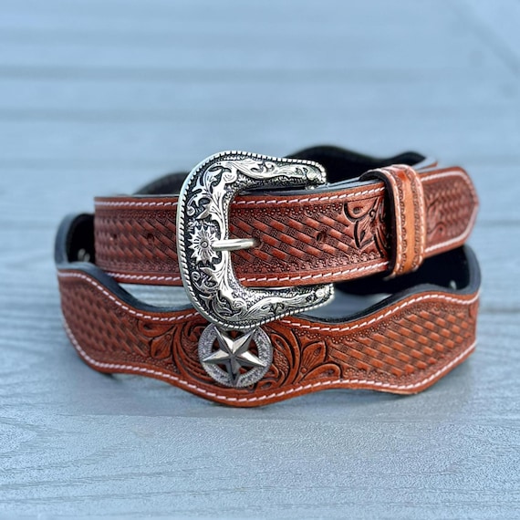Men's Western Full Grain Leather Cowboy Belt, Engraved Leather