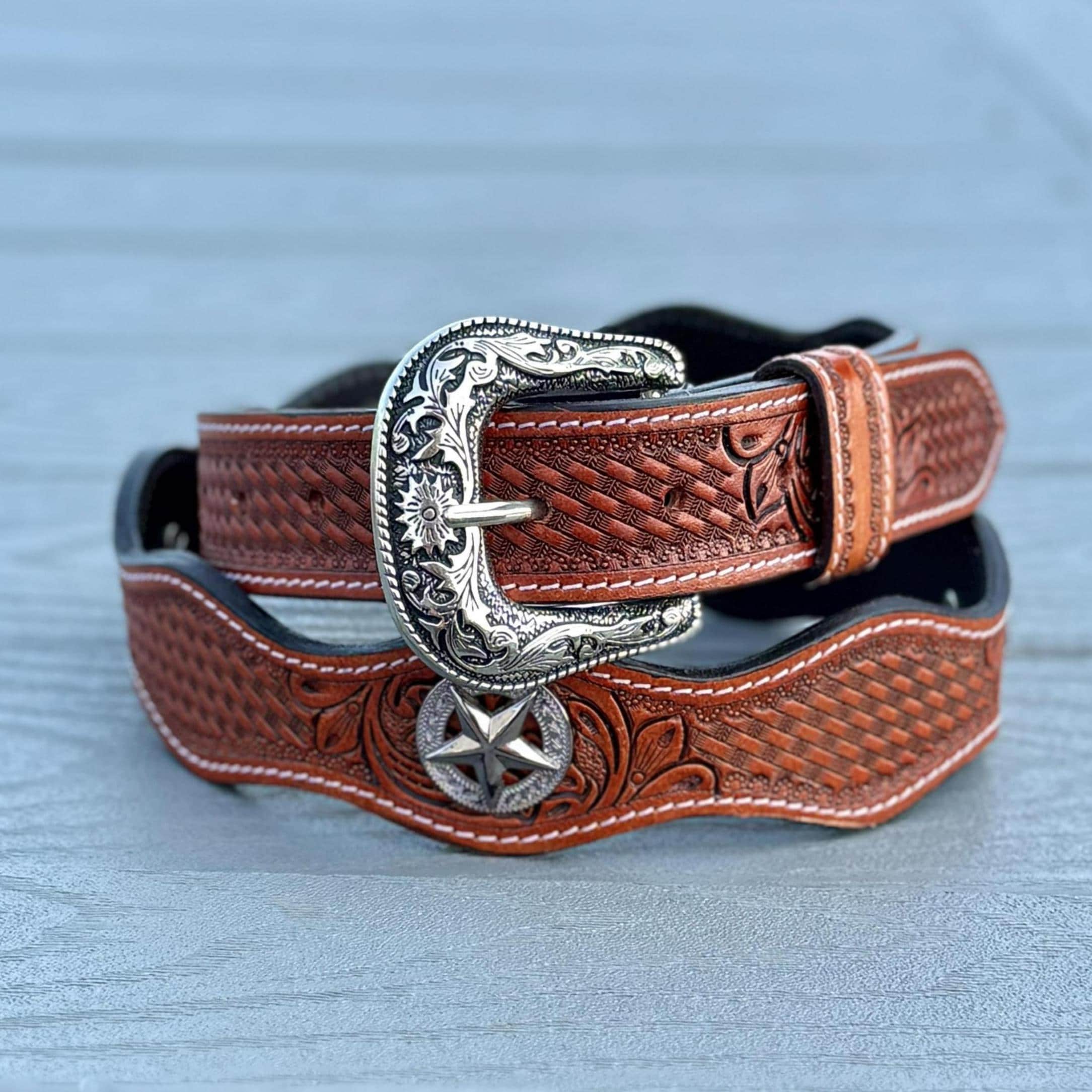 Men's Western Full Grain Leather Cowboy Belt, Engraved Leather