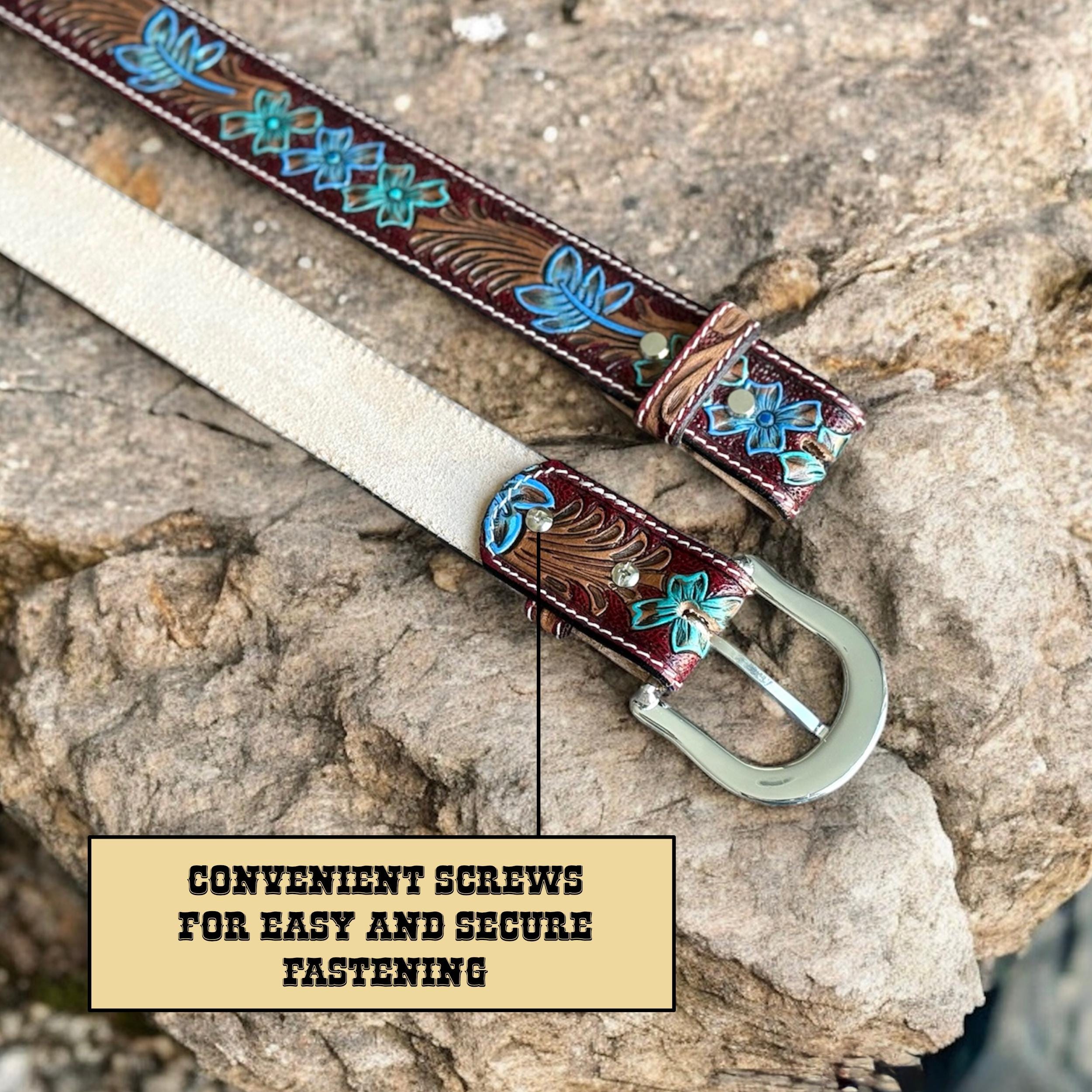Western Leather Belt Tooled Western Floral Engraved Leather 