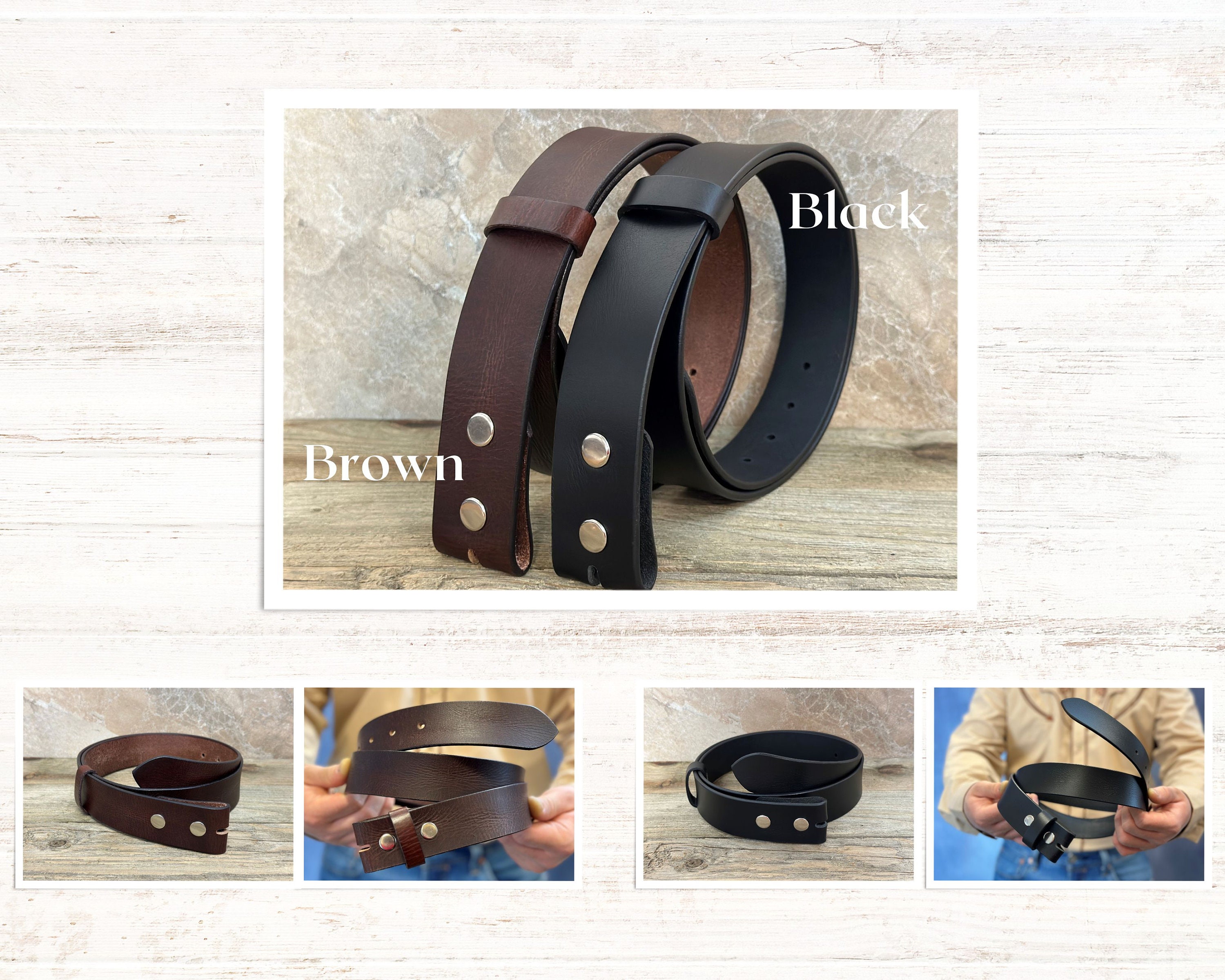 Cintura In Vera Pelle Pieno Fiore Con Bottone A Pressione, Cintura - Foto 2