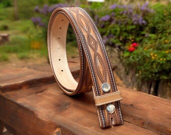 Handmade Men’s Western Belt – 1.5" Full Grain Leather, Brown, Cowboy Rodeo Style – Sizes 32-48