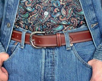 Tooled Western Leather Belt for Men Engraved 100% Genuine Full Grain Cowhide Leather Belt with Buckle 1.5" Leather Snap-On Belt Embossed