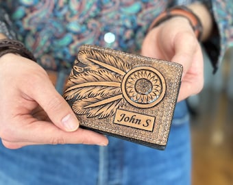 Western Leather Cowhide Wallet Personalized Leather Wallet Tooled Bifold Floral Handmade Leather Men and Women Wallet Western Accessories